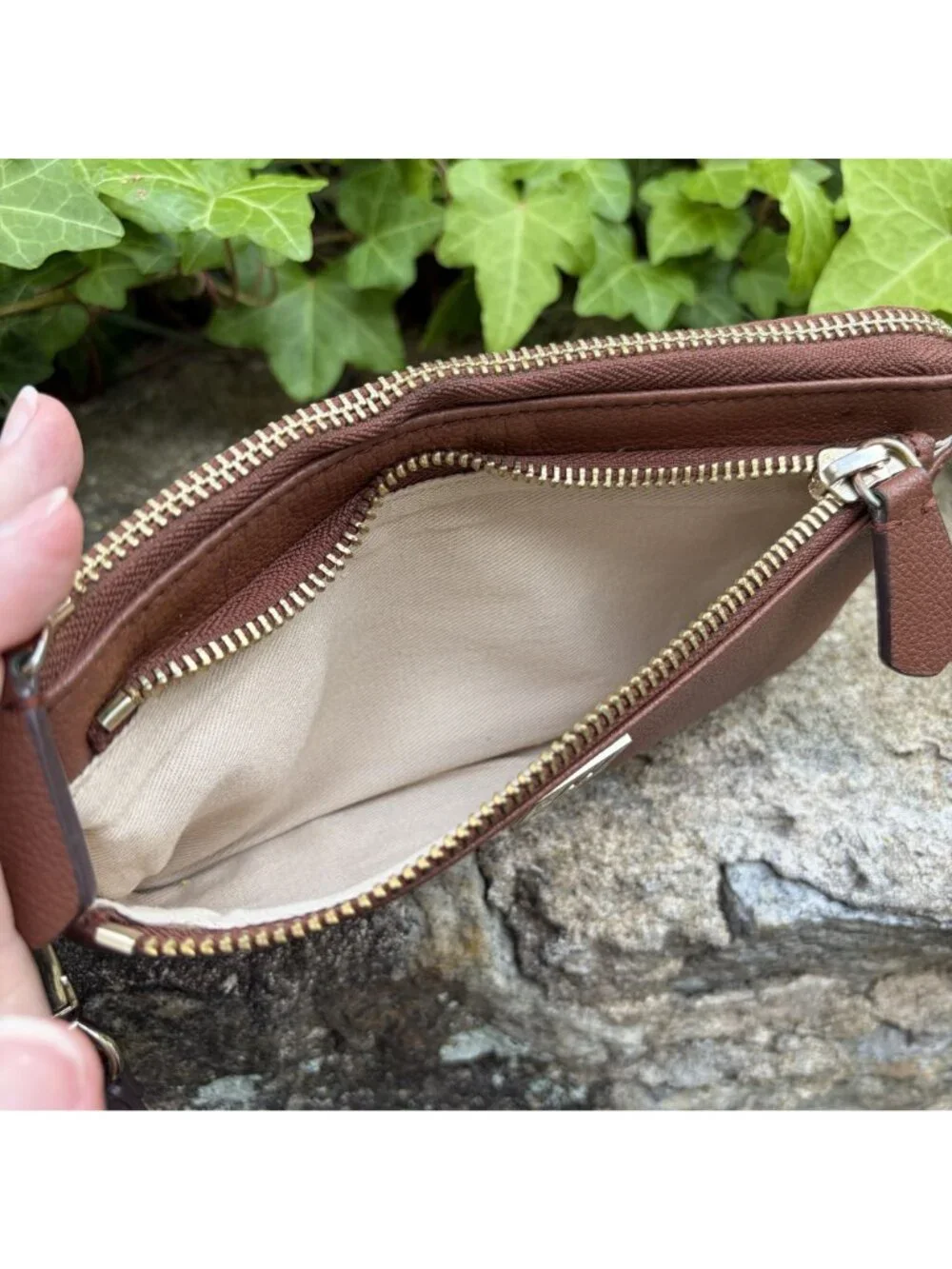 Jason Wu Brown Leather Wristlet Wallet Gold Hardware Multi Zipper Compartments